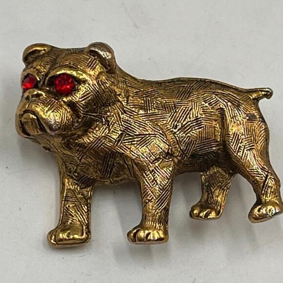 Unbranded Jewelry - Pug French Bulldog‎ Dog Pin
Puppy Bull Boxer Brooch Red Eyes Textured Gold Tone
